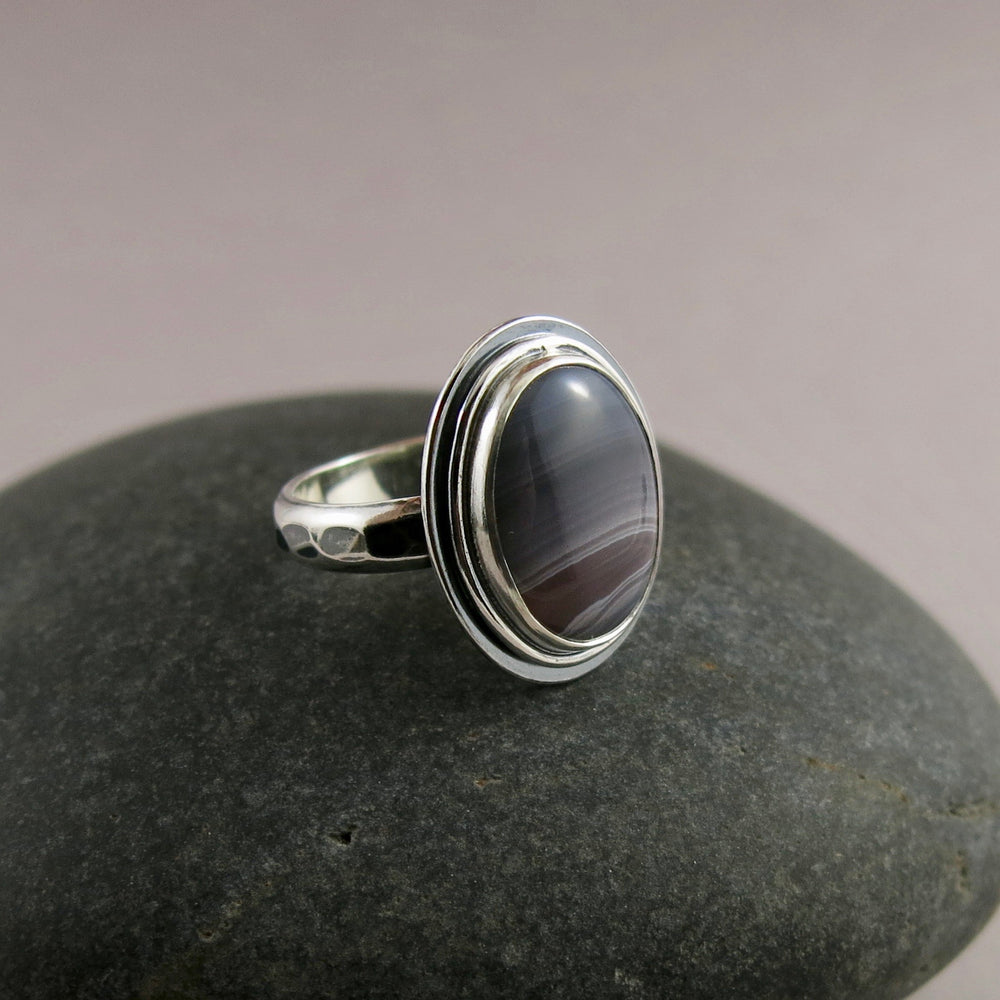 Striped Agate Ring • Pink & Grey Botswana Agate Ring in Sterling Silver