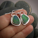 Green ammolite earrings in sterling silver by Mikel Grant Jewellery