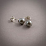 Simple grey pearl studs in sterling silver by Mikel Grant Jewellery.