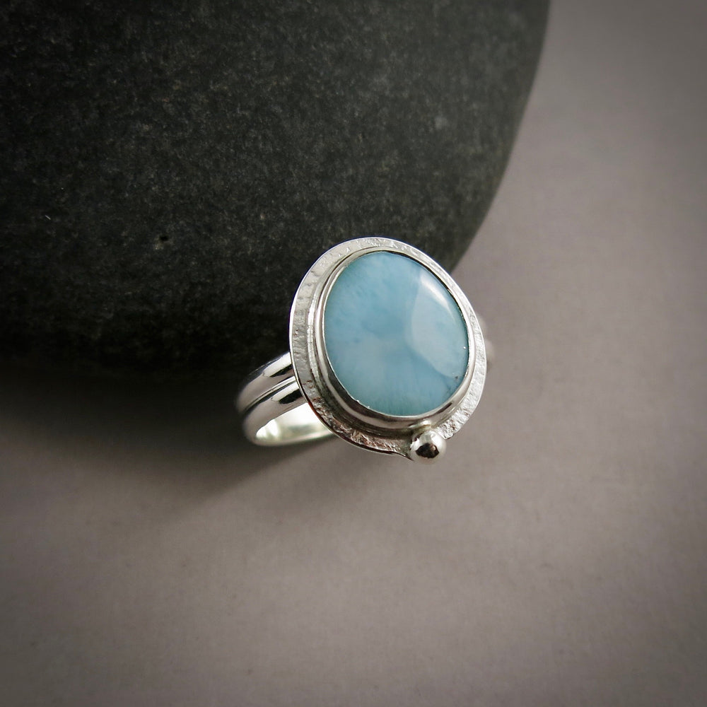 Handcrafted larimar ring in sterling silver by Mikel Grant Jewellery