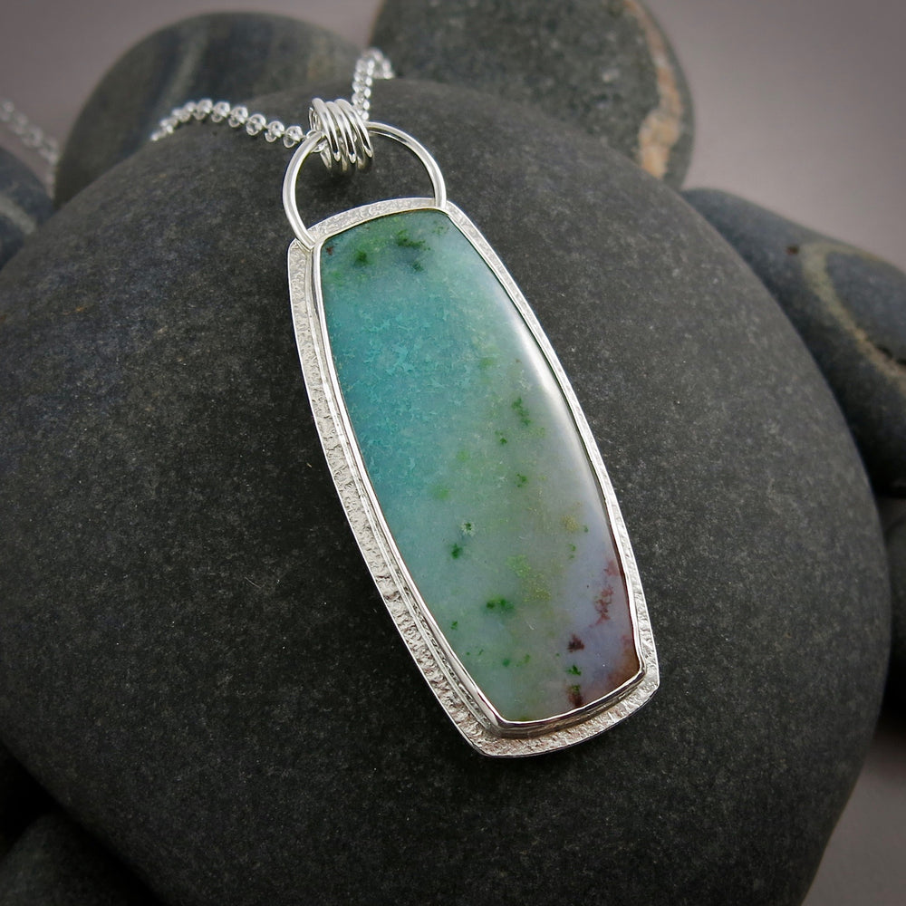 Blue Opalized Fossil Wood Necklace in Sterling Silver by Mikel Grant Jewellery