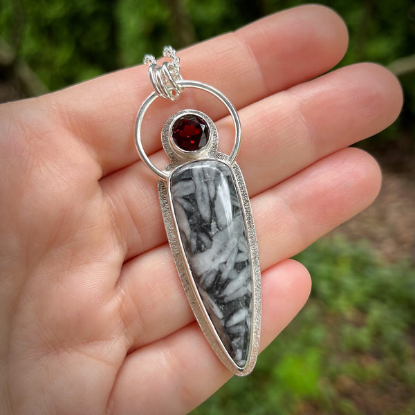 Pinolith & Garnet Statement Necklace • Sterling Silver