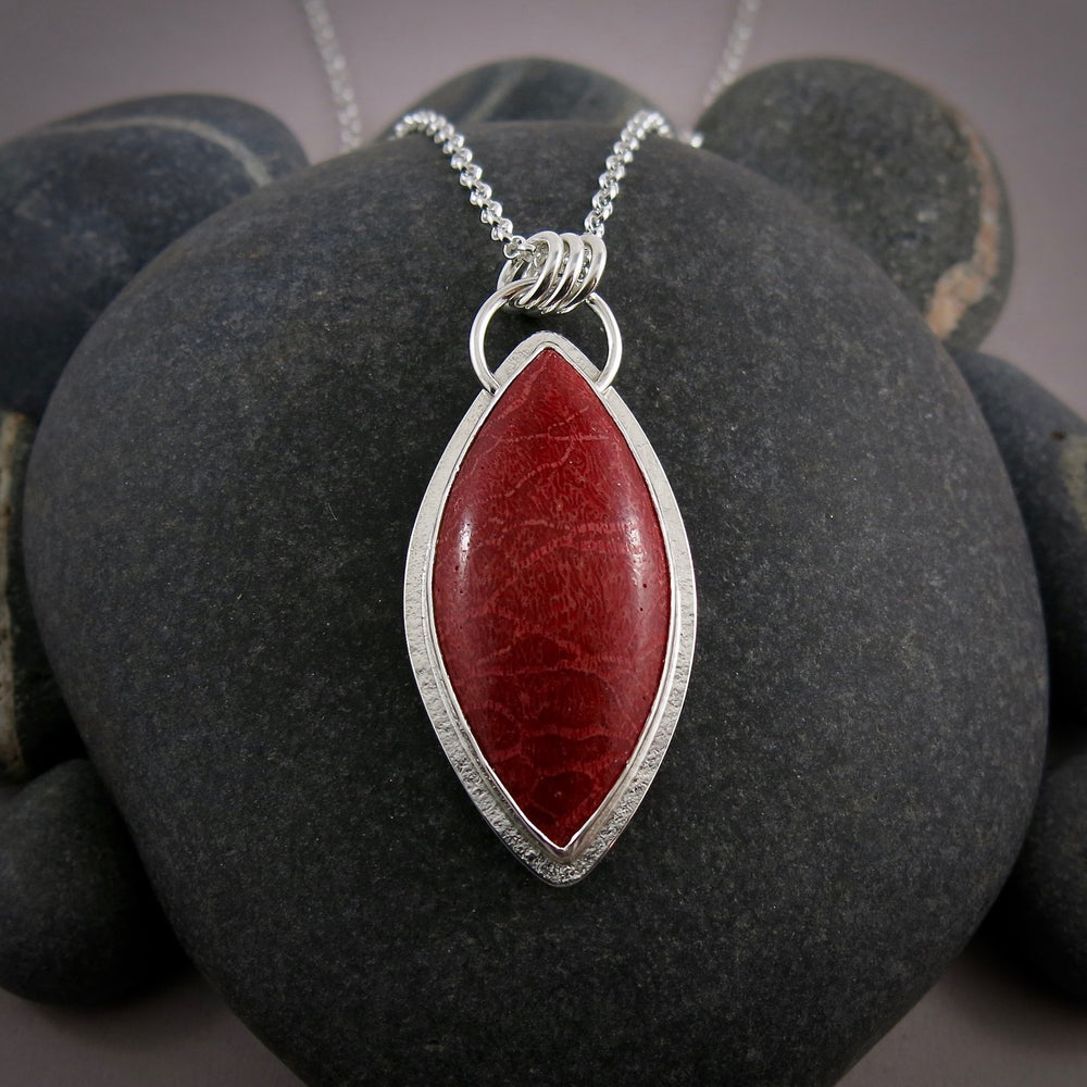 Vivid red fossil coral necklace in sterling silver by Mikel Grant Jewellery