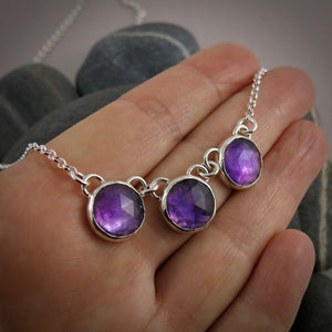 Rose Cut Amethyst Trio Necklace in Sterling Silver by Mikel Grant Jewellery