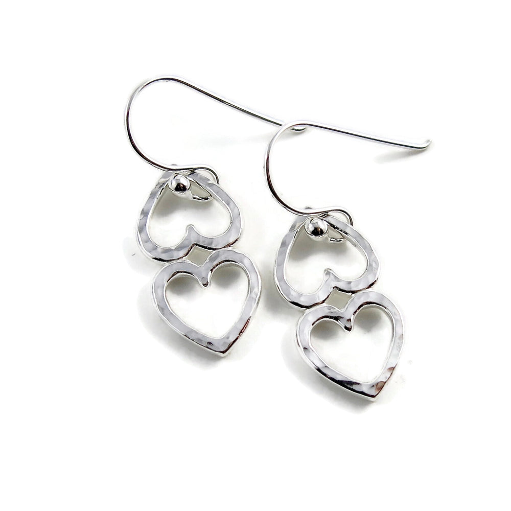 Open Hearts Duo Dangle Earrings • Textured Sterling Silver