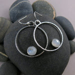 Rose cut rainbow moonstone hoop earrings by Mikel Grant Jewellery.