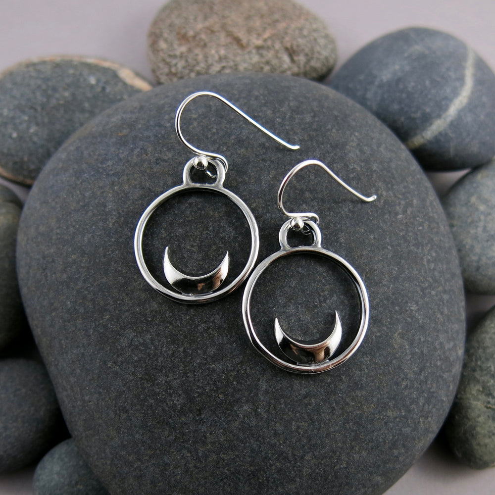 Silver Crescent Moon Dream Earrings by Mikel Grant Jewellery.