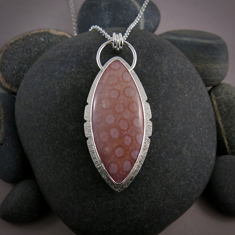 Pink fossil coral necklace in sterling silver by Mikel Grant Jewellery