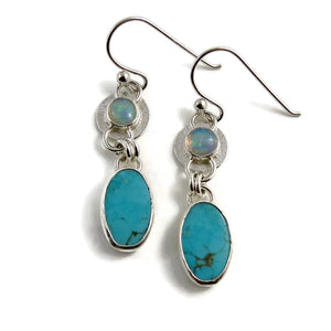 Welo opal and turquoise earrings in sterling silver by Mikel Grant Jewellery