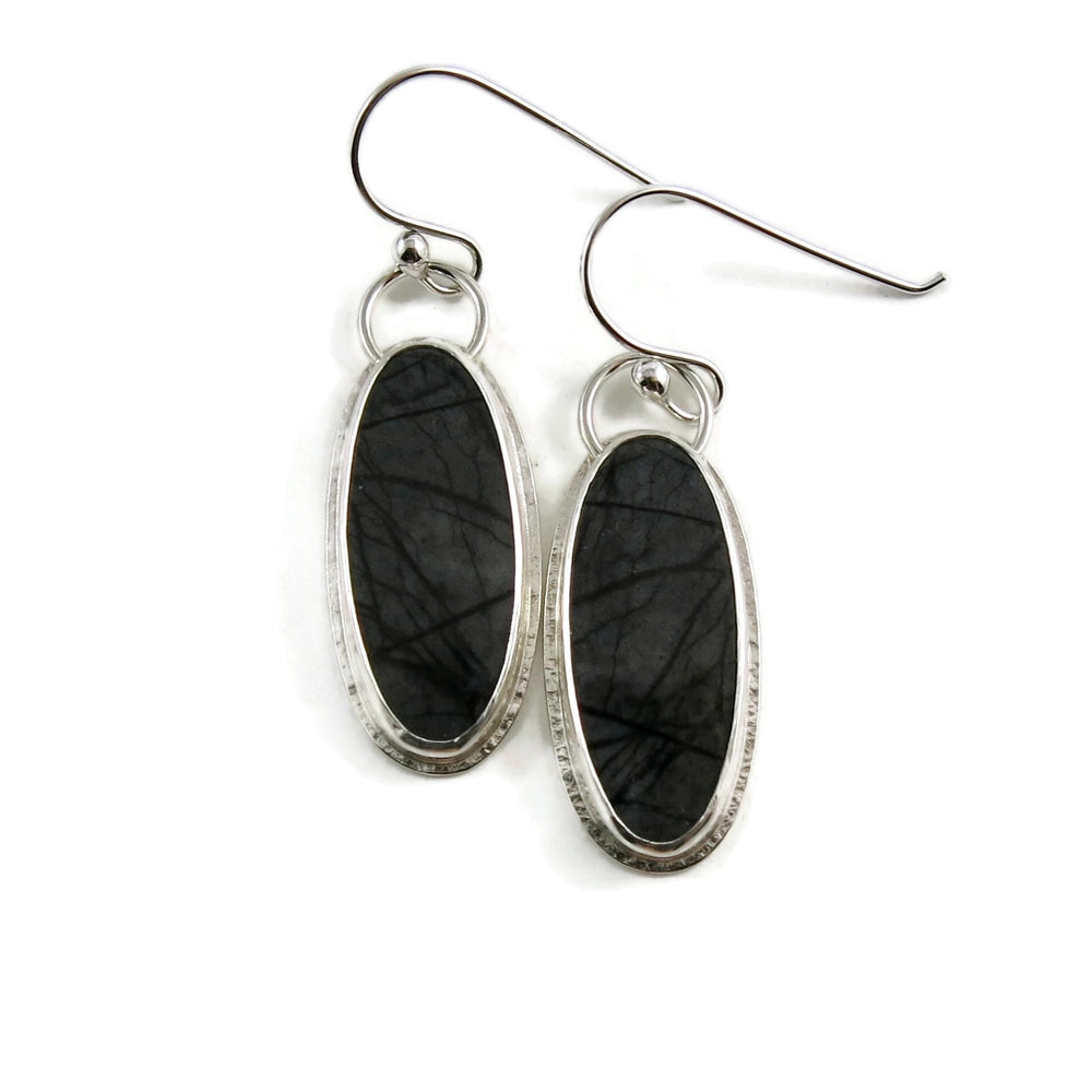 Black & Charcoal Picasso Jasper Earrings • Sterling Silver