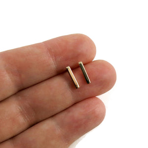 Solid gold bar studs.  Minimalist gold bar stud earrings by Mikel Grant Jewellery