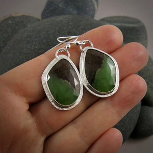 One of a kind boulder chrysoprase earrings in sterling silver by Mikel Grant Jewellery