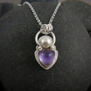 Amethyst & mother of pearl doublet necklace in sterling silver by Mikel Grant Jewellery.