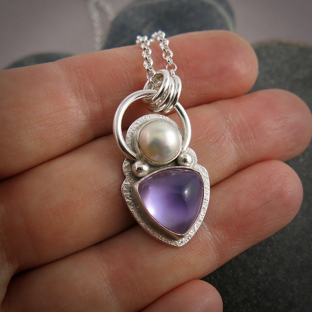 Amethyst & mother of pearl doublet necklace in sterling silver by Mikel Grant Jewellery.