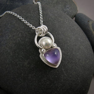 Amethyst & mother of pearl doublet necklace in sterling silver by Mikel Grant Jewellery.