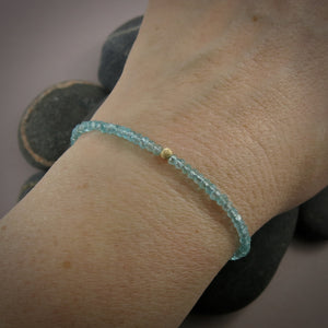 Dainty faceted apatite gemstone bead bracelet in 14K gold fill by Mikel Grant Jewellery