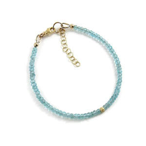 Dainty faceted apatite gemstone bead bracelet in 14K gold fill by Mikel Grant Jewellery