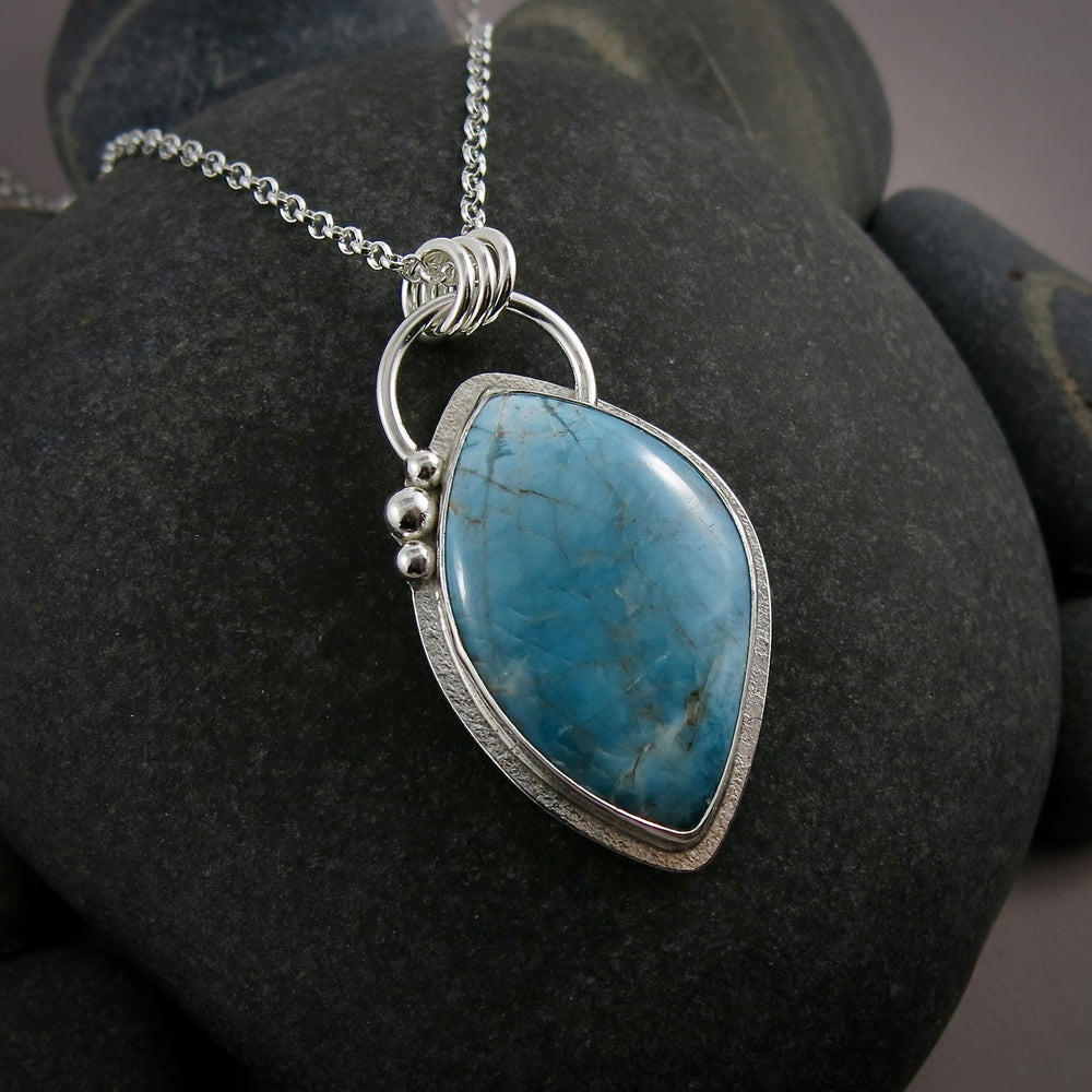 Blue apatite statement necklace in sterling silver by Mikel Grant Jewellery