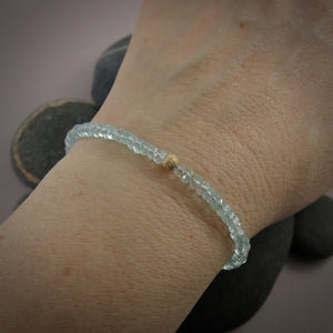 Faceted aquamarine gemstone bead bracelet in 14K gold fill by Mikel Grant Jewellery