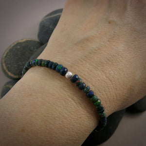 Black Welo opal gemstone bead bracelet in sterling silver by Mikel Grant Jewellery