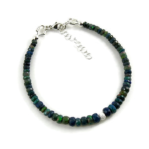 Black Welo opal gemstone bead bracelet in sterling silver by Mikel Grant Jewellery