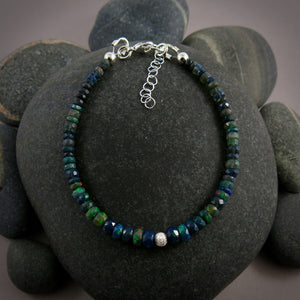 Black Welo opal gemstone bead bracelet in sterling silver by Mikel Grant Jewellery