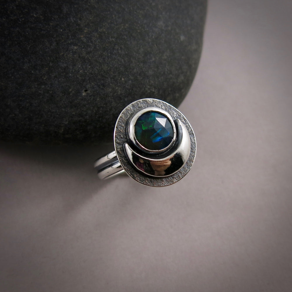 Black Opal Dream Ring in Sterling Silver (size 8) by Mikel Grant Jewellery
