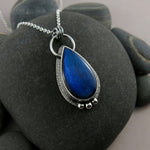 Electric blue labradorite teardrop necklace in sterling silver by Mikel Grant Jewellery