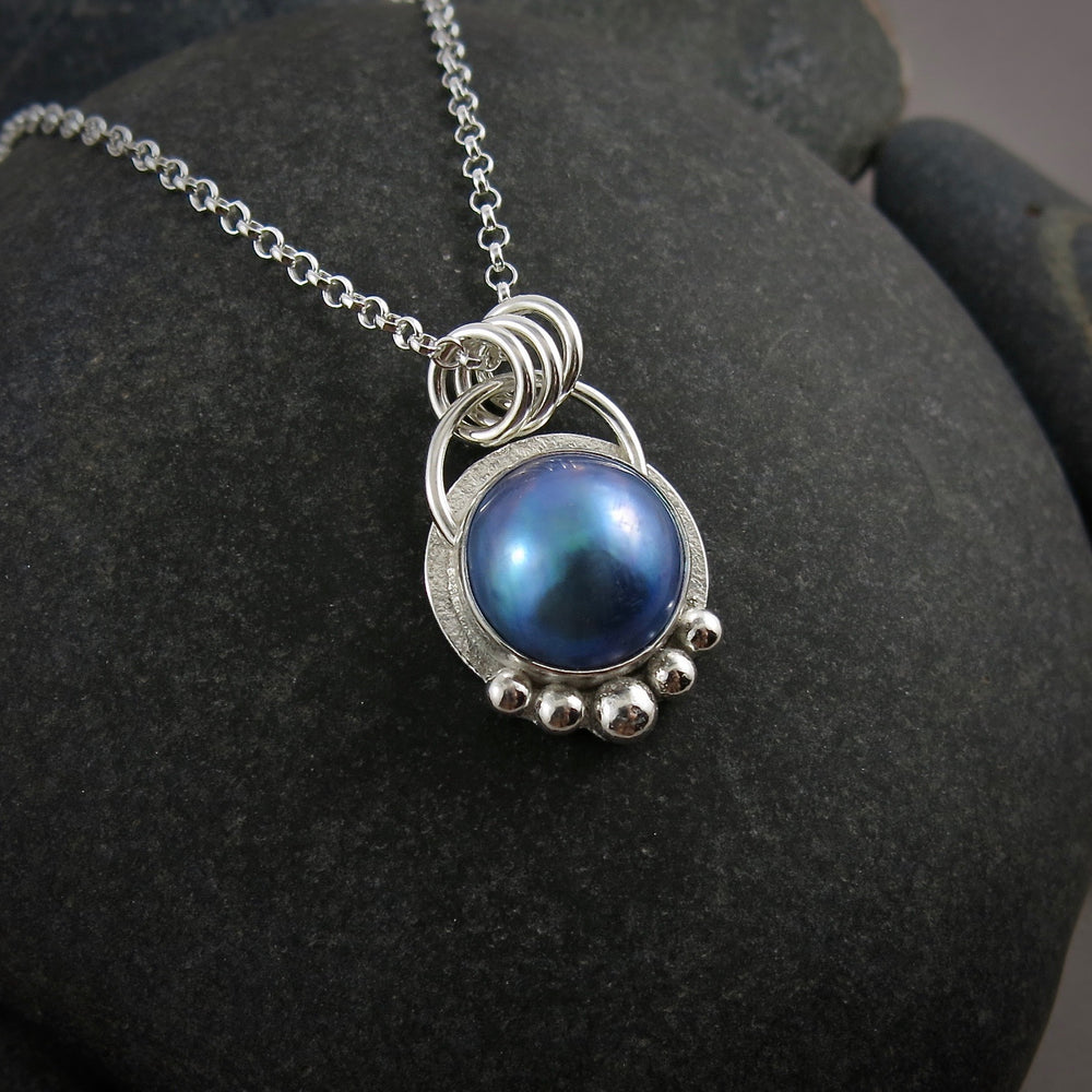 Collier de perles Mabe bleues • Argent sterling