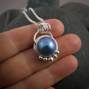 Collier de perles Mabe bleues • Argent sterling