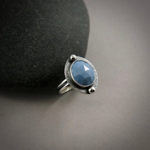 Rose Cut Blue Owyhee Opal Ring in Blackened Sterling Silver by Mikel Grant Jewellery