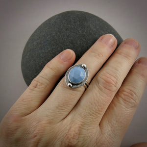 Rose Cut Blue Owyhee Opal Ring in Blackened Sterling Silver by Mikel Grant Jewellery