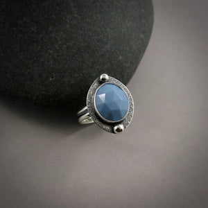 Rose Cut Blue Owyhee Opal Ring in Blackened Sterling Silver by Mikel Grant Jewellery