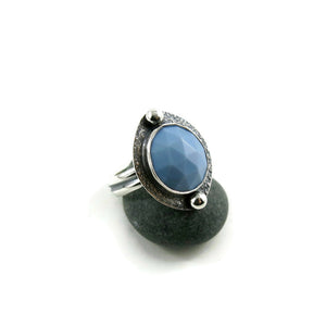 Rose Cut Blue Owyhee Opal Ring in Blackened Sterling Silver by Mikel Grant Jewellery