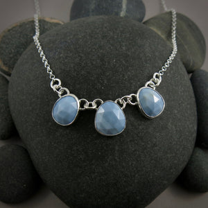 Rose cut Owyhee blue opal trio necklace in sterling silver by Mikel Grant Jewellery