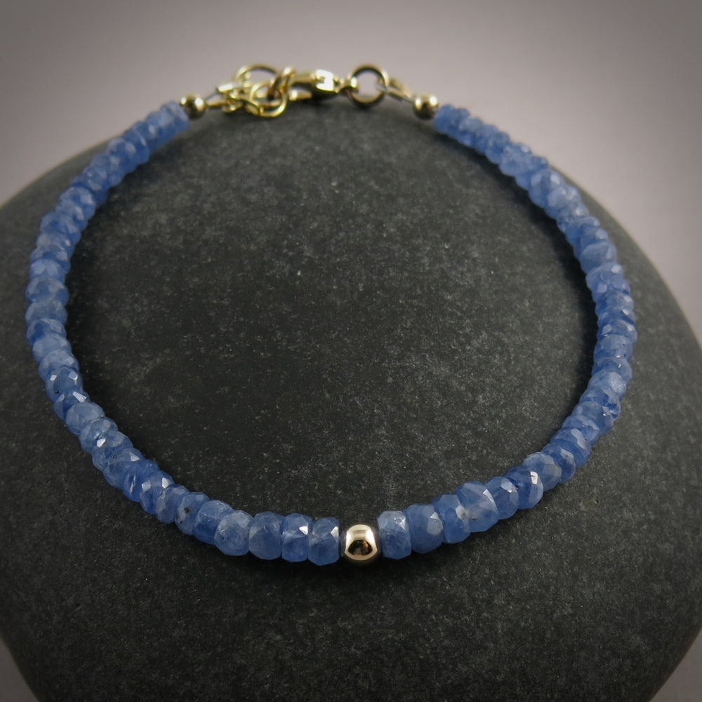 Blue Sapphire Gemstone Bead Bracelet • 14K Gold & Gold Fill