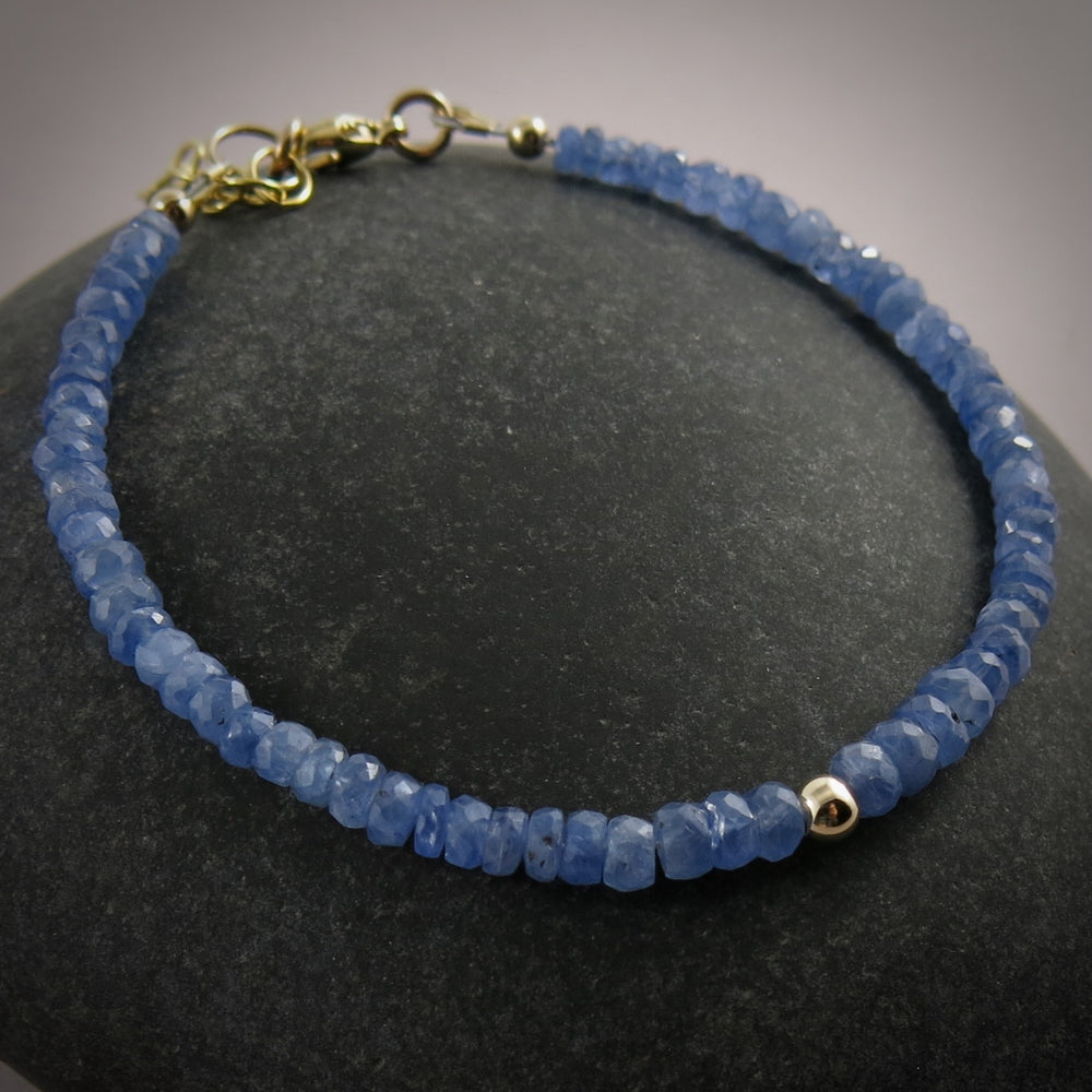 Blue Sapphire Gemstone Bead Bracelet • 14K Gold & Gold Fill