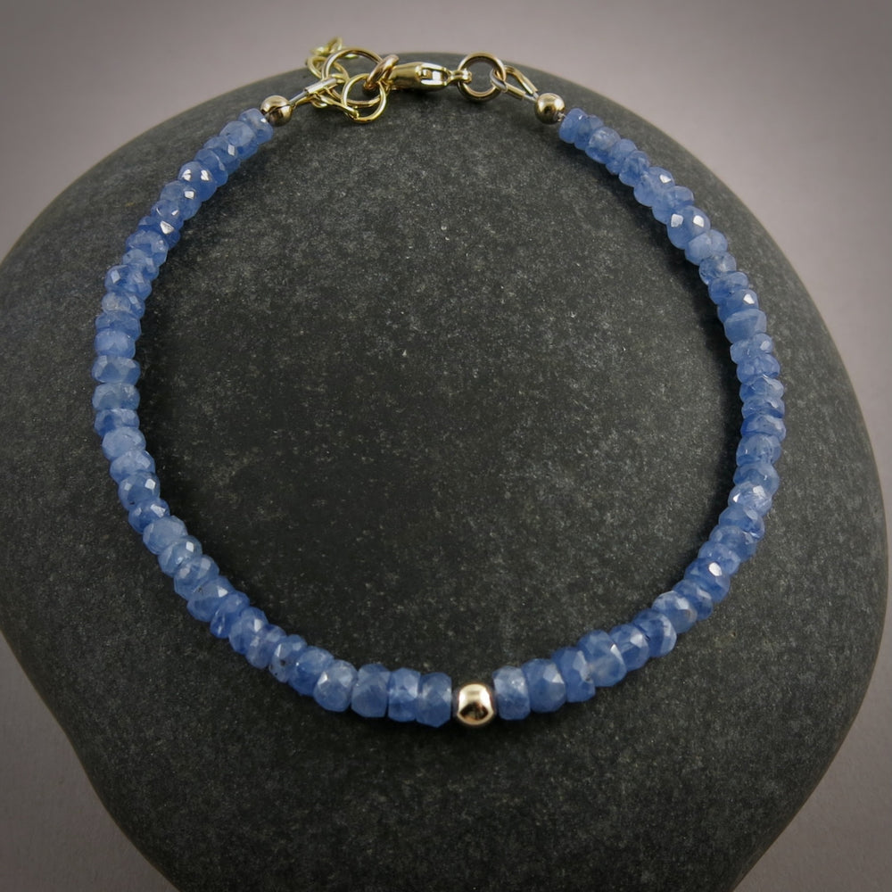 Blue Sapphire Gemstone Bead Bracelet • 14K Gold & Gold Fill