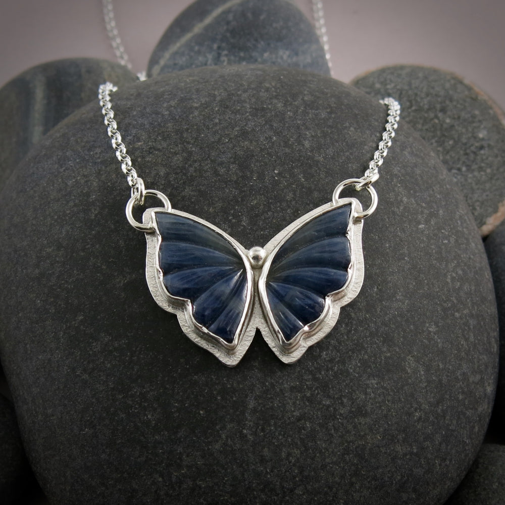 Blue & Grey Sapphire Butterfly Pendant  • Sterling Silver
