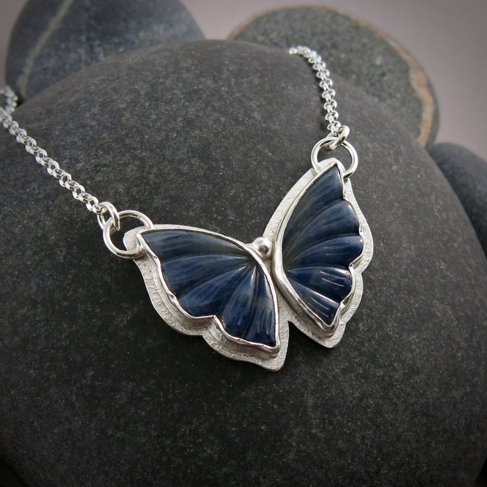 Blue & Grey Sapphire Butterfly Pendant  • Sterling Silver