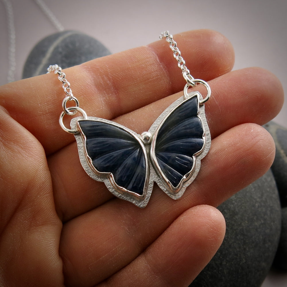 Blue & Grey Sapphire Butterfly Pendant  • Sterling Silver