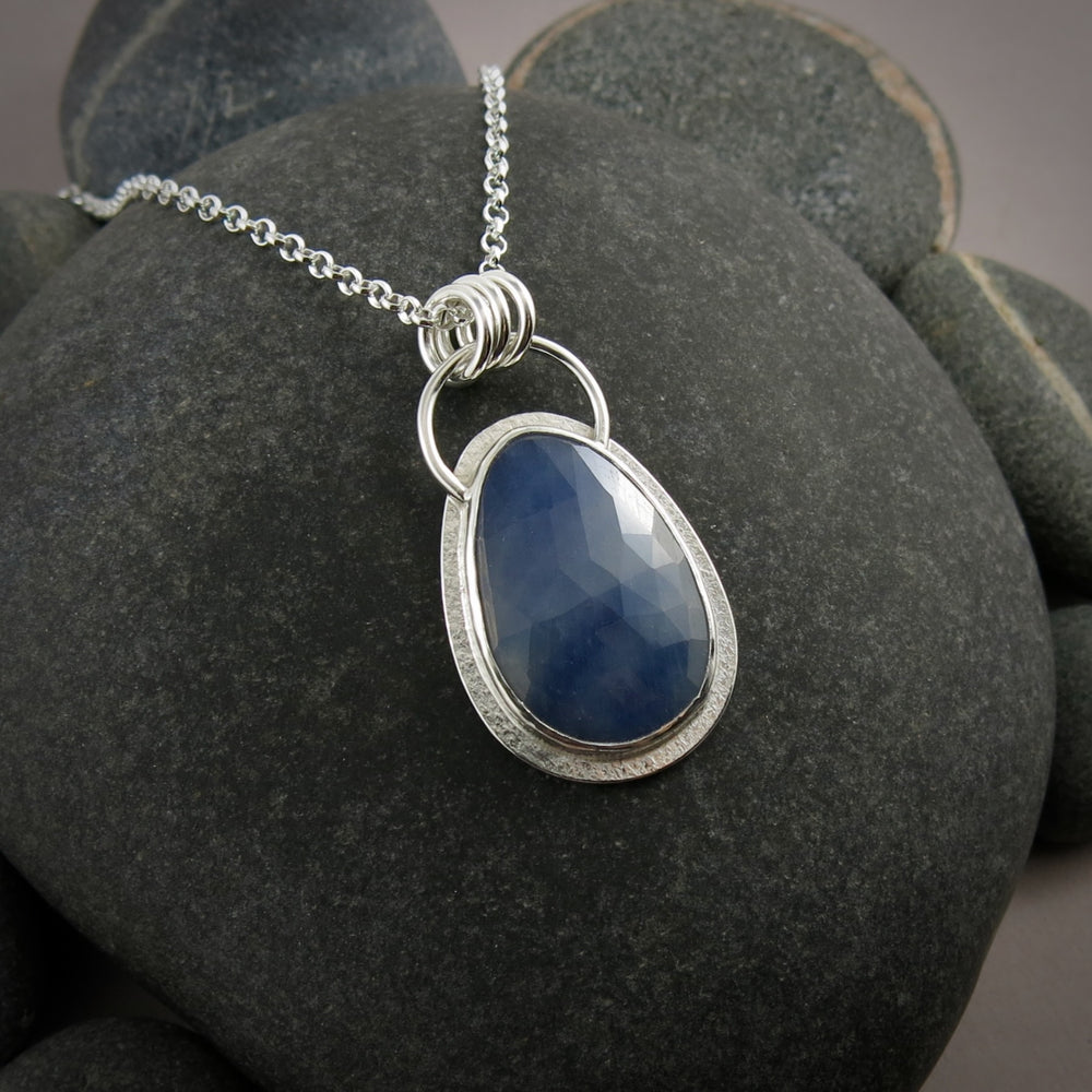 Striped Blue Sapphire Pendant  • Sterling Silver