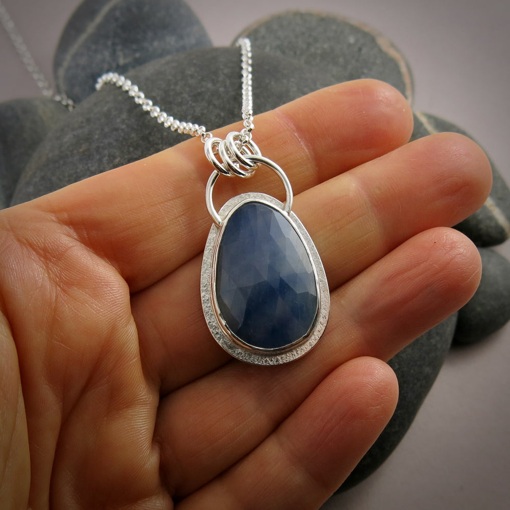 Striped Blue Sapphire Pendant  • Sterling Silver