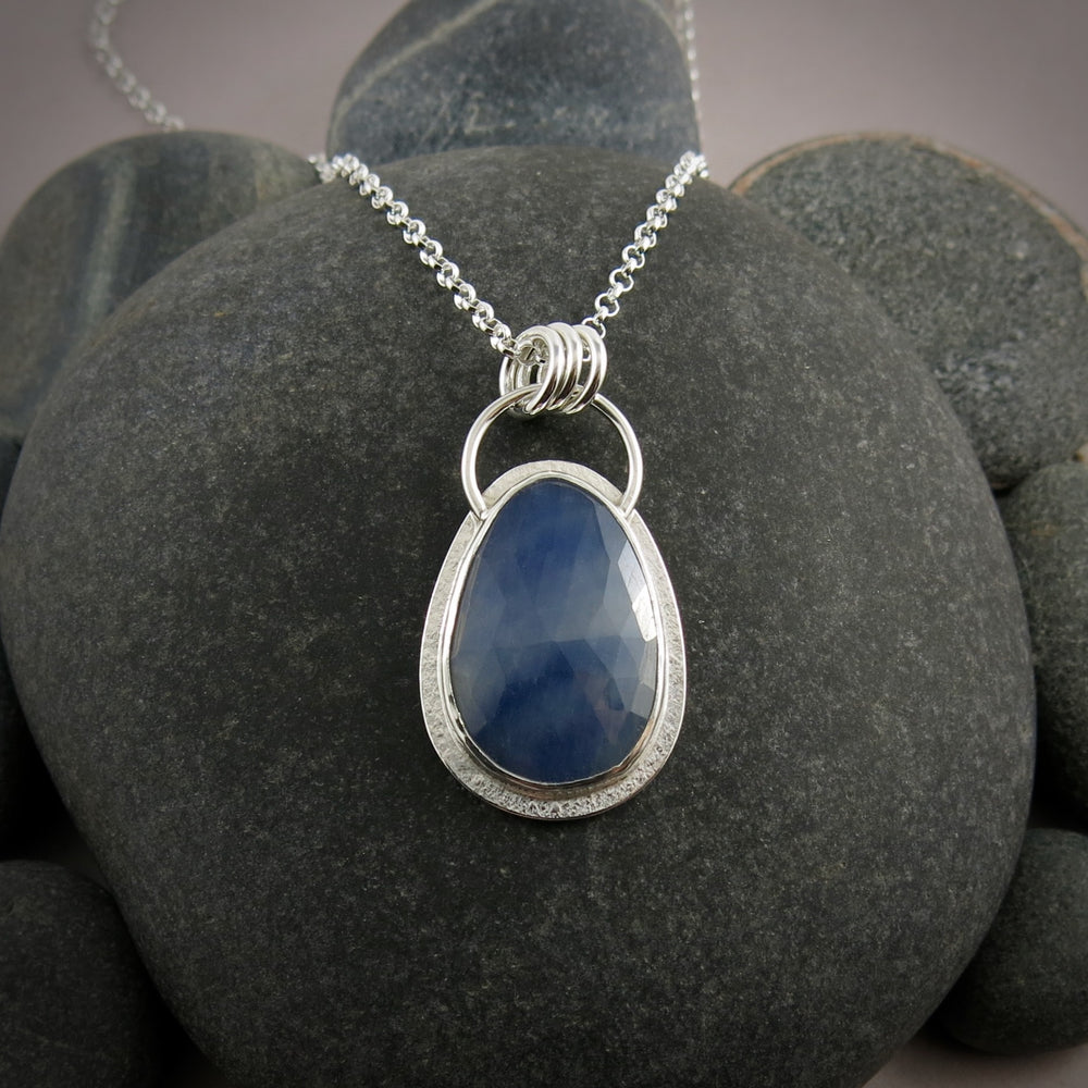 Striped Blue Sapphire Pendant  • Sterling Silver