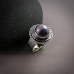 Blue South Sea Mabe Pearl Ring in Sterling Silver by Mikel Grant Jewellery