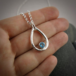 Blue Topaz Raindrop Necklace • Sterling Silver