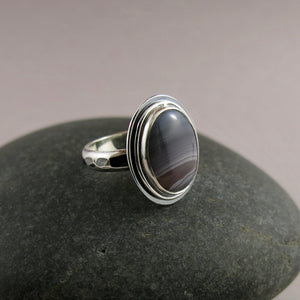 Striped Agate Ring • Pink & Grey Botswana Agate Ring in Sterling Silver