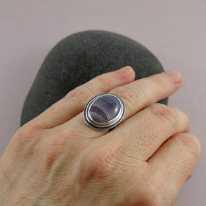 Striped Agate Ring • Pink & Grey Botswana Agate Ring in Sterling Silver