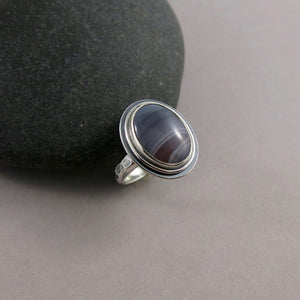 Striped Agate Ring • Pink & Grey Botswana Agate Ring in Sterling Silver