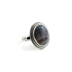 Striped Agate Ring • Pink & Grey Botswana Agate Ring in Sterling Silver